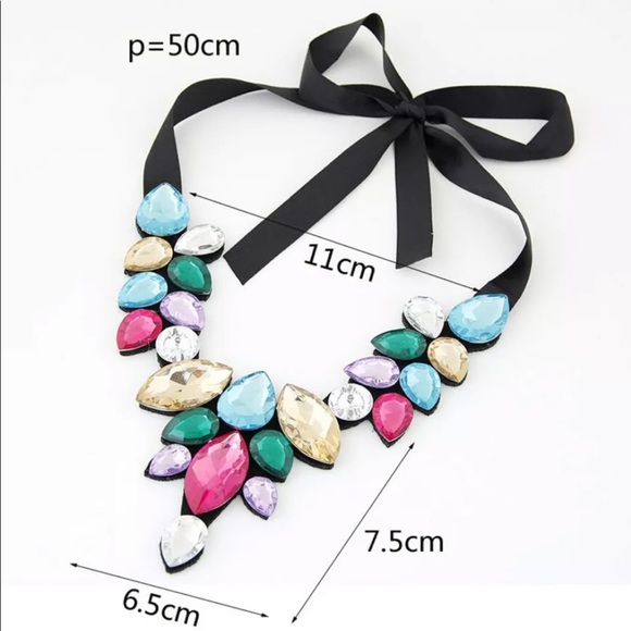 Rhinestone Bib Statement Necklace Elegant Ribbon - Picture 2 of 3
